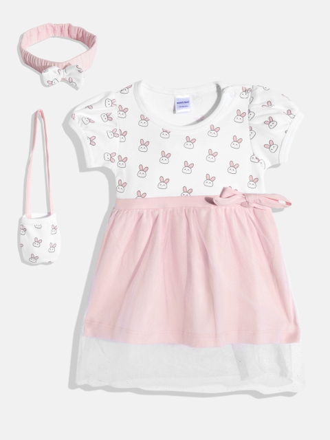 

Moms Love Infant Girls Peach Conversational Cotton Fit & Flare Dress Sling Bag Hair Band