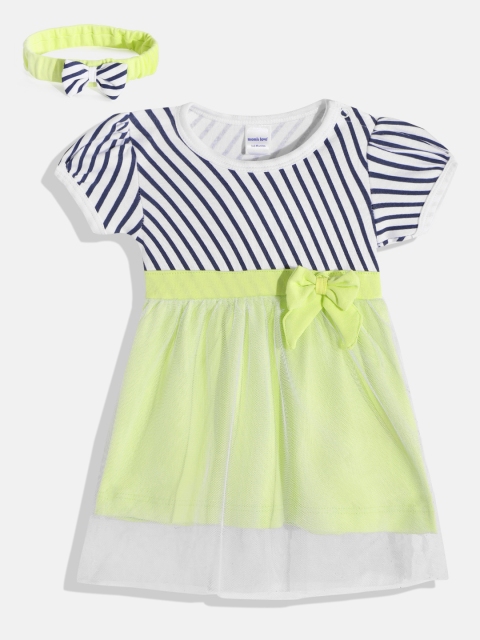 

Moms Love Infant Girls Lime Green & White Striped Net A-Line Dress & Hairband