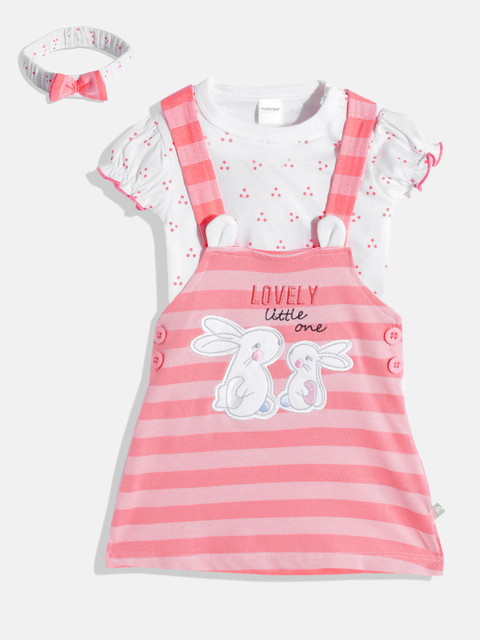 

Moms Love Infant Girls Pink & White Striped Cotton Pinafore Dress Top & Hairband