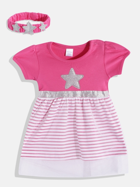 

Moms Love Infant Girls Pink & White Striped Net A-Line Dress & Hairband
