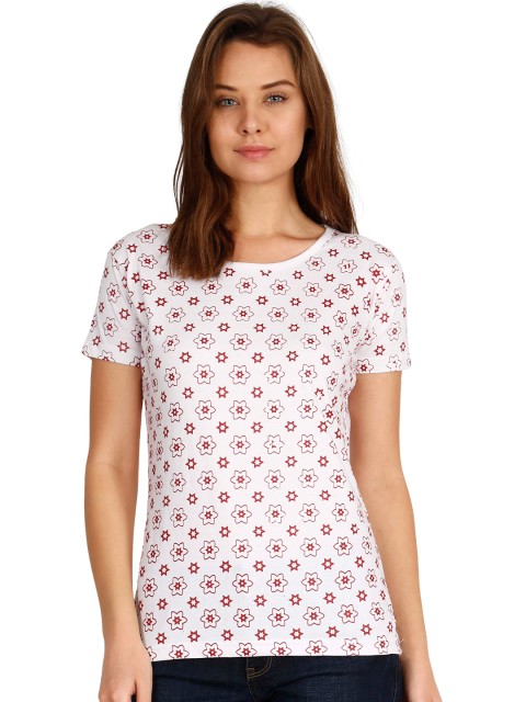 

Fleximaa Women White Printed T-shirt