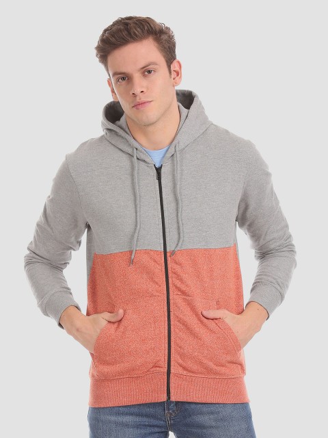 

Ruggers Men Grey Colourblocked Hooded Sweatshirt