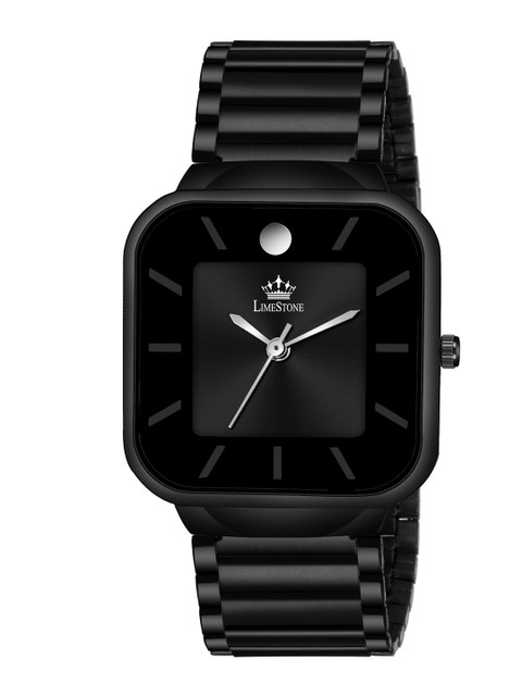 

LIMESTONE Men Black Brass Embellished Dial & Stainless Steel Bracelet Style Straps Analogue Watch LS3079