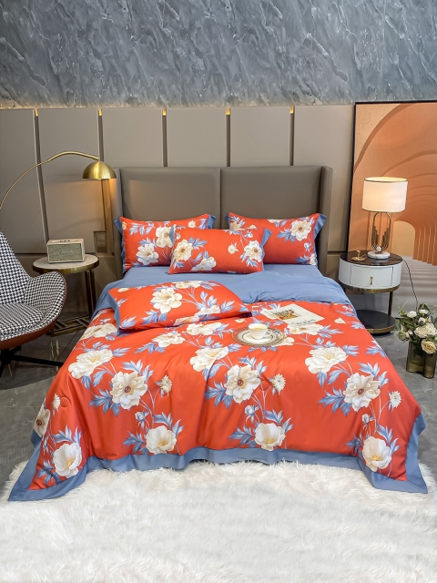 

JC Collection Red & Blue Floral Printed Double Queen Bedding Set