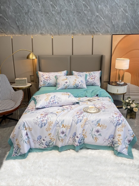 

JC Collection Green & Grey Floral Printed Double King Bedding Set