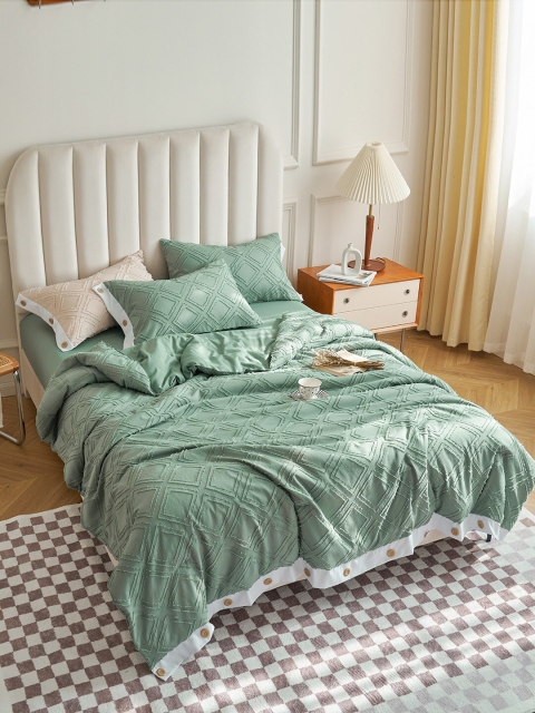 

JC Collection Green Self Design Double King Bedding Set