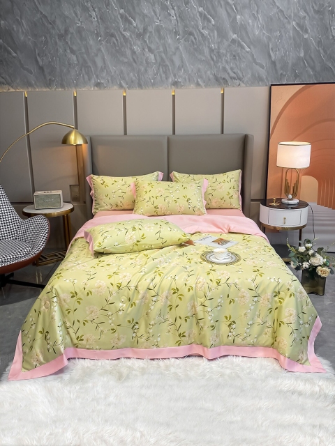 

JC Collection Yellow & Pink Printed Single Bedding Set