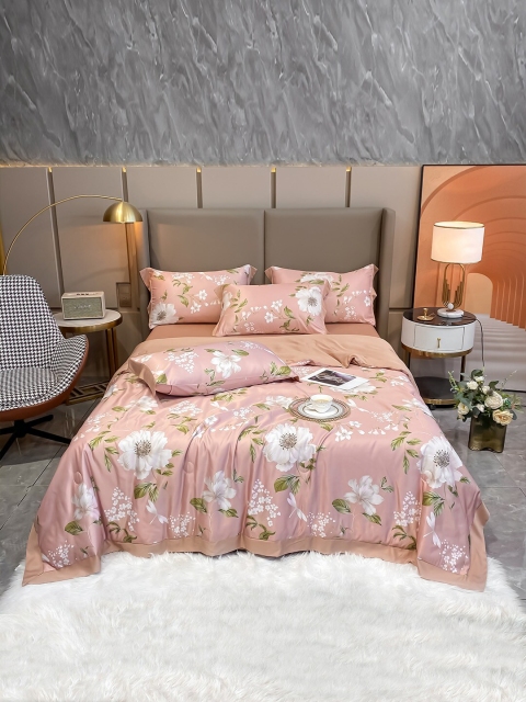 

JC Collection Pink & White Printed Double Queen Bedding Set