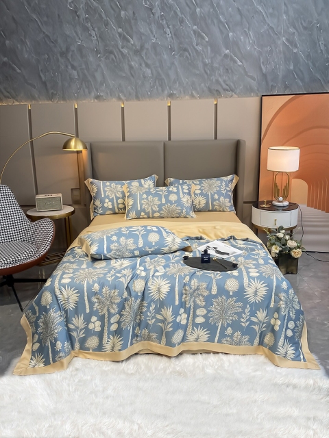 

JC Collection Blue & Gold-Coloured Printed Double King Bedding Set