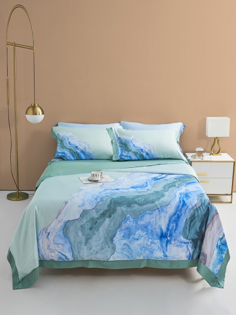 

JC Collection Green & Blue Self Design Double King Quilt Set