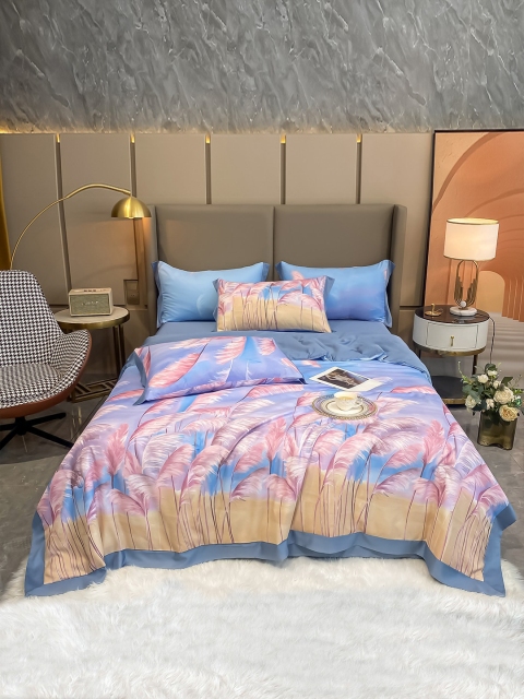 

JC Collection Purple & Blue Self Design Double King Quilt Set