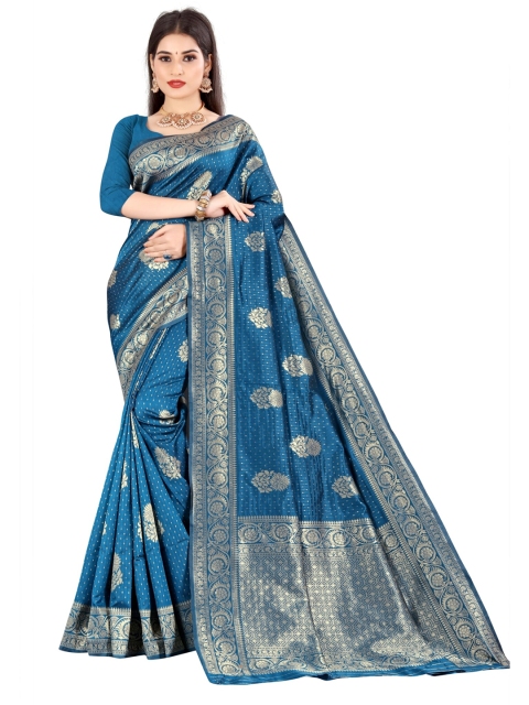 

VAIRAGEE Blue & Gold-Toned Woven Design Silk Blend Banarasi Saree