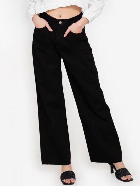 

ZALORA BASICS Women Black Wide Leg Low-Rise Jeans