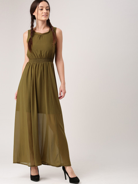

DressBerry Women Olive Green Solid Maxi Dress