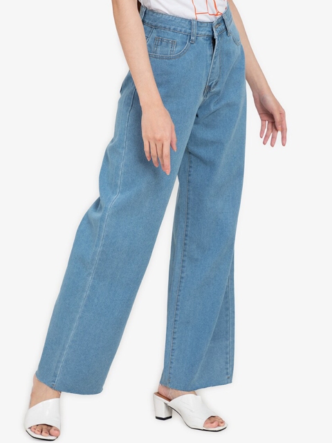 

ZALORA BASICS Women Blue Wide Leg Low-Rise Light Fade Jeans