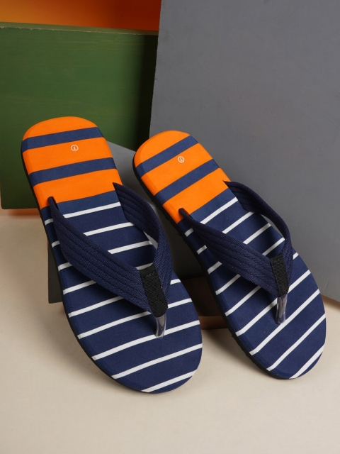 

Walkfree Men Orange & Navy Blue Striped Slip-On