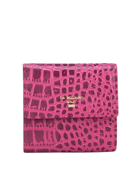 

Da Milano Women Magenta Abstract Textured Leather Three Fold Wallet with RFID features