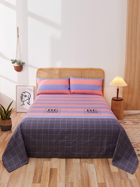 

JC Collection Pink & Blue Striped 120 TC Queen Bedsheet