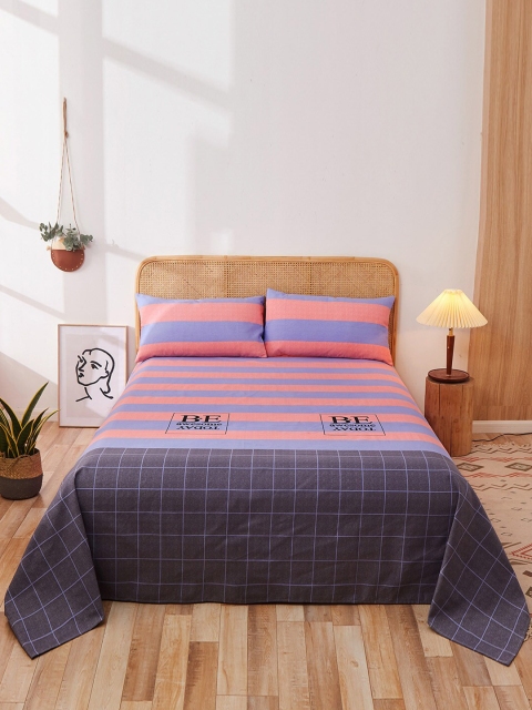 

JC Collection Pink & Blue Striped 144 TC King Bedsheet
