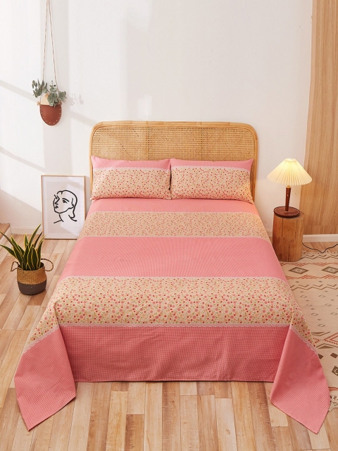 

JC Collection Pink & Beige Floral 144 TC Queen Bedsheet with 2 Pillow Covers
