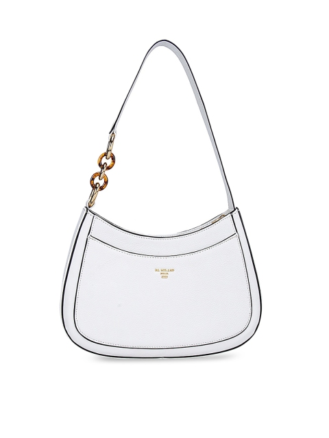 

Da Milano White Leather Half Moon Hobo Bag with Tasselled