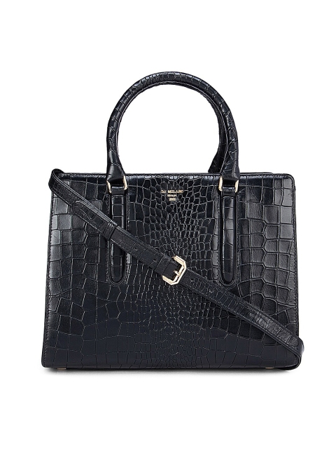 

Da Milano Black Textured Leather Structured Handheld Bag with Tasselled