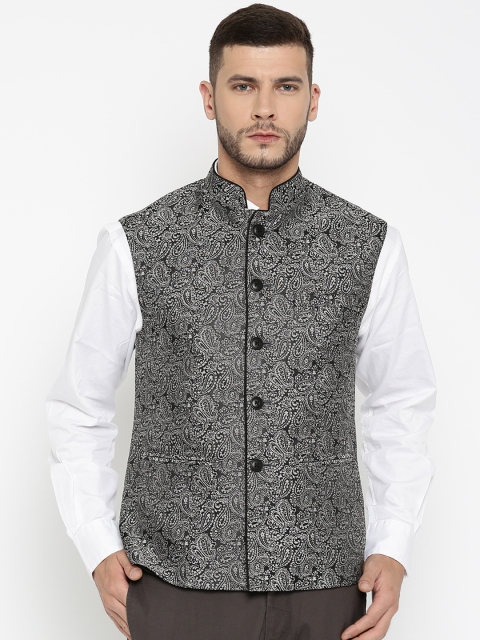 

Raymond Black & Off-White Self-Design Contemporary Fit Nehru Jacket
