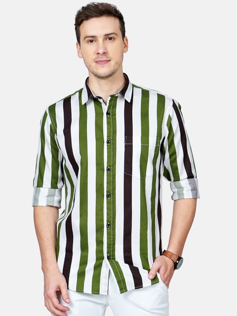 

SORATIA Men Green Slim Fit Striped Casual Shirt