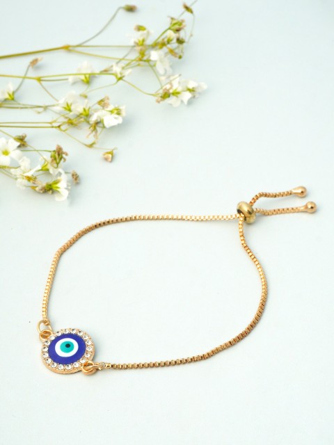 

Ferosh Women Gold-Toned & Blue Crystal Studded Evil Eye Charm Bracelet