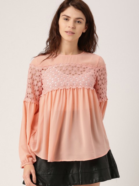 

DressBerry Women Peach-Coloured Solid A-Line Top