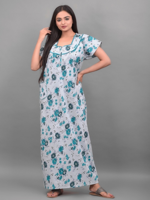 

Apratim White Printed Pure Cotton Maxi Nightdress