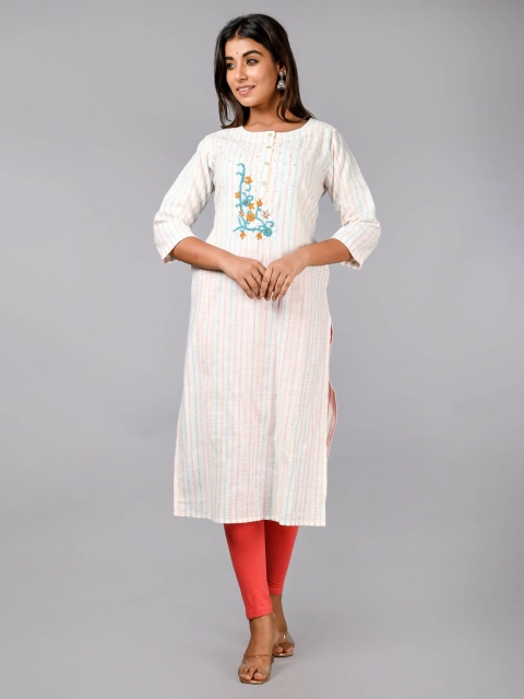 

FASHION DWAR Women White Embroidered Thread Work Floral Kurta
