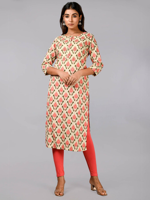 

FASHION DWAR Women Pink & Cream Floral Printed Floral Cotton Kurta