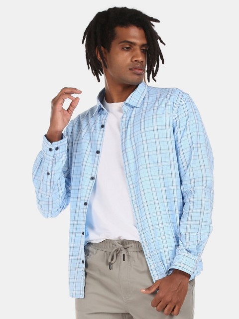 

Ruggers Men Blue Tartan Checked Casual Shirt