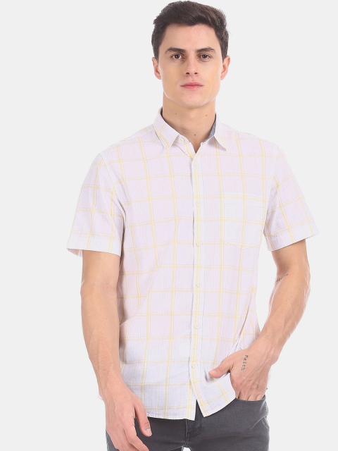 

Ruggers Men White Windowpane Checked Casual Shirt