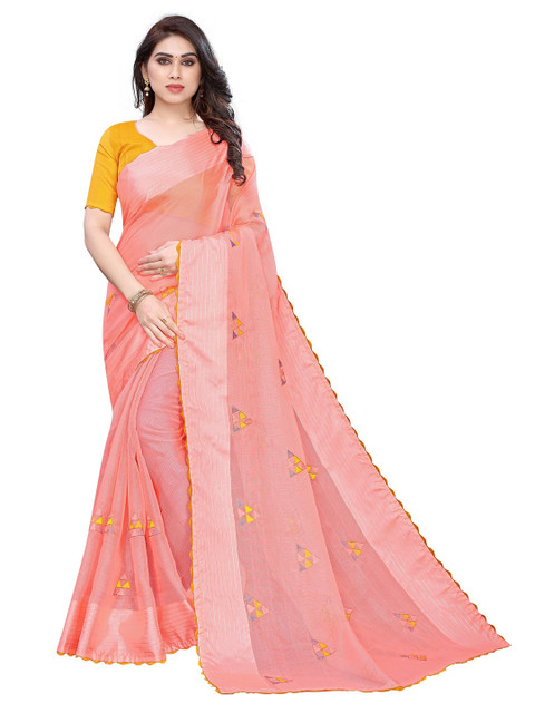 

PERFECTBLUE Pink & Yellow Striped Saree