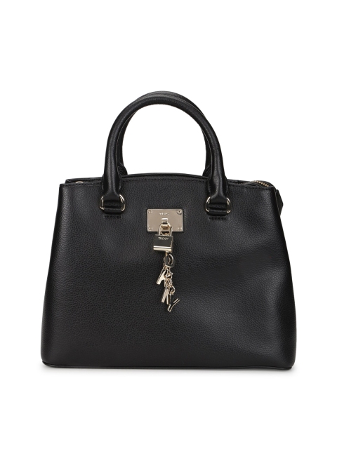 

DKNY Black Leather Structured Handheld Bag with Applique