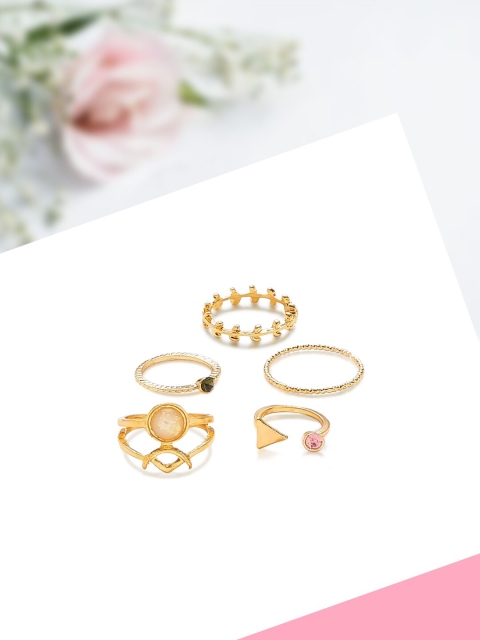 

LYKKEIN Set Of 5 Gold-Toned & Design Detailed Finger Rings