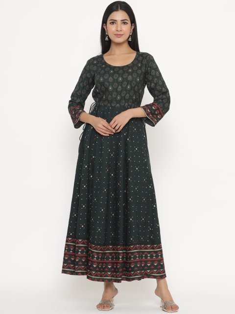 

JAVTA Women Green Ethnic Motifs Printed Flared Sleeves Anarkali Kurta