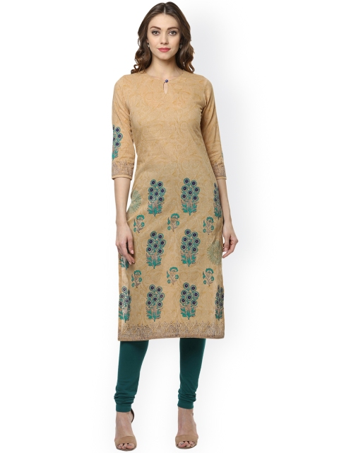 

Shakumbhari Women Beige Printed Straight Kurta