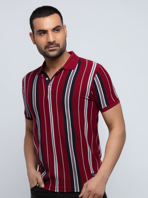 

Status Quo Men Maroon Striped Polo Collar T-shirt