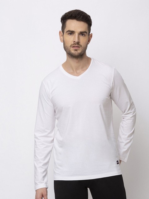 

Status Quo Men White V-Neck Cotton T-shirt