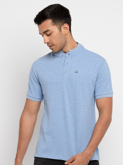 

Status Quo Men Blue Henley Neck Cotton T-shirt