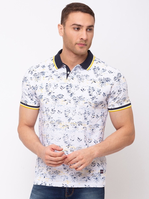 

Status Quo Men Navy Blue Floral Printed Polo Collar Tropical T-shirt