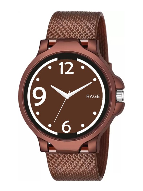

Rage Enterprise Men Brown Brass Dial & Brown Straps Analogue Watch R-761-Brown