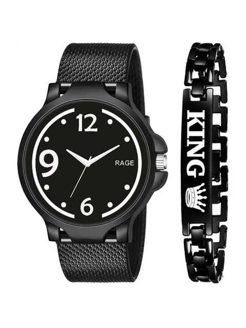 

Rage Enterprise Men Black Brass Dial & Black Bracelet Style Straps Analogue Watch