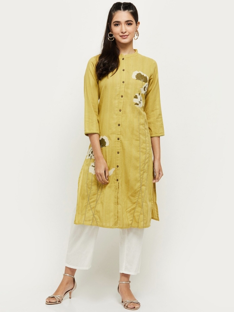 

max Women Green Embroidered Straight Kurta