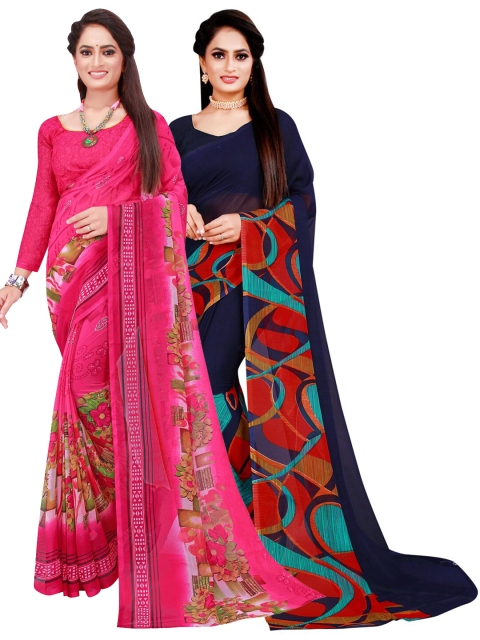 

KALINI Pack Of 2 Pink & Navy Blue Pure Georgette Saree