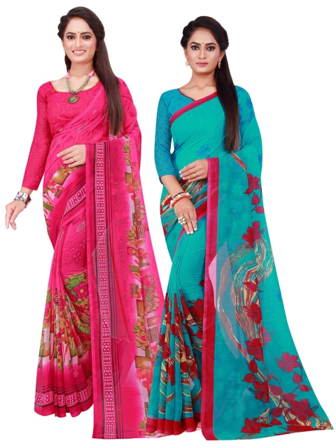 

KALINI Pack of 2 Floral Pure Georgette Sarees, Pink