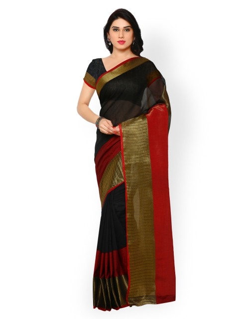 

Satrani Black & Red Chanderi Cotton Traditional Saree